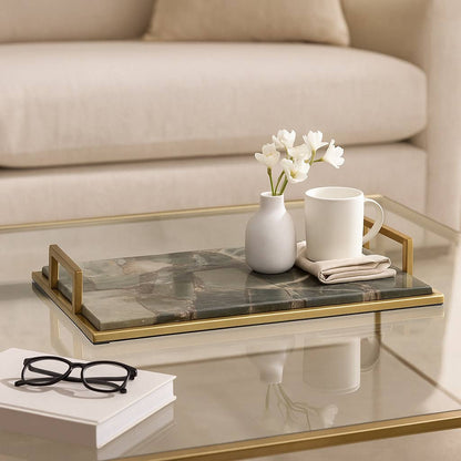 Decorative Tray - Green Agate with Metal Sides, 23 in.