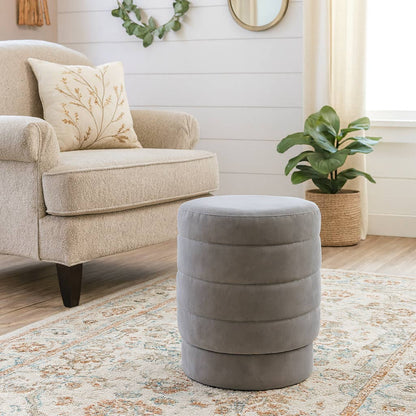 Ottoman Stool - Gray Wood Round Stylish Foot Rest, 19 in.