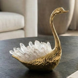 Sculpture - Gold/Clear Metal Swan with Tall Neck, 6 in.