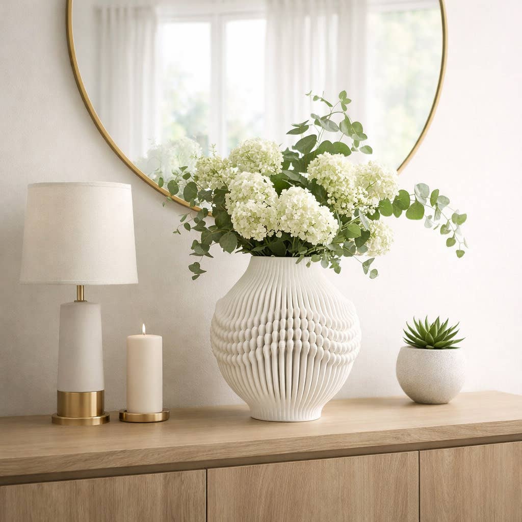 Decorative Vase - Ivory Porcelain 3D Printed, 16 in.