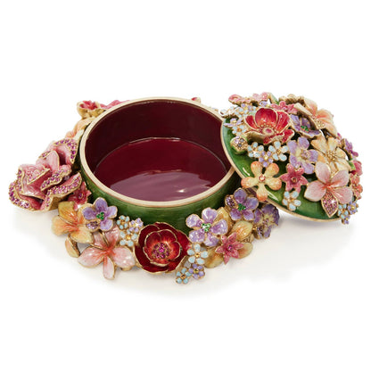 Jay Strongwater Ivy Bouquet Decorative Box, Gold Rainbow Flower Crystal Enamel Gold-Finished