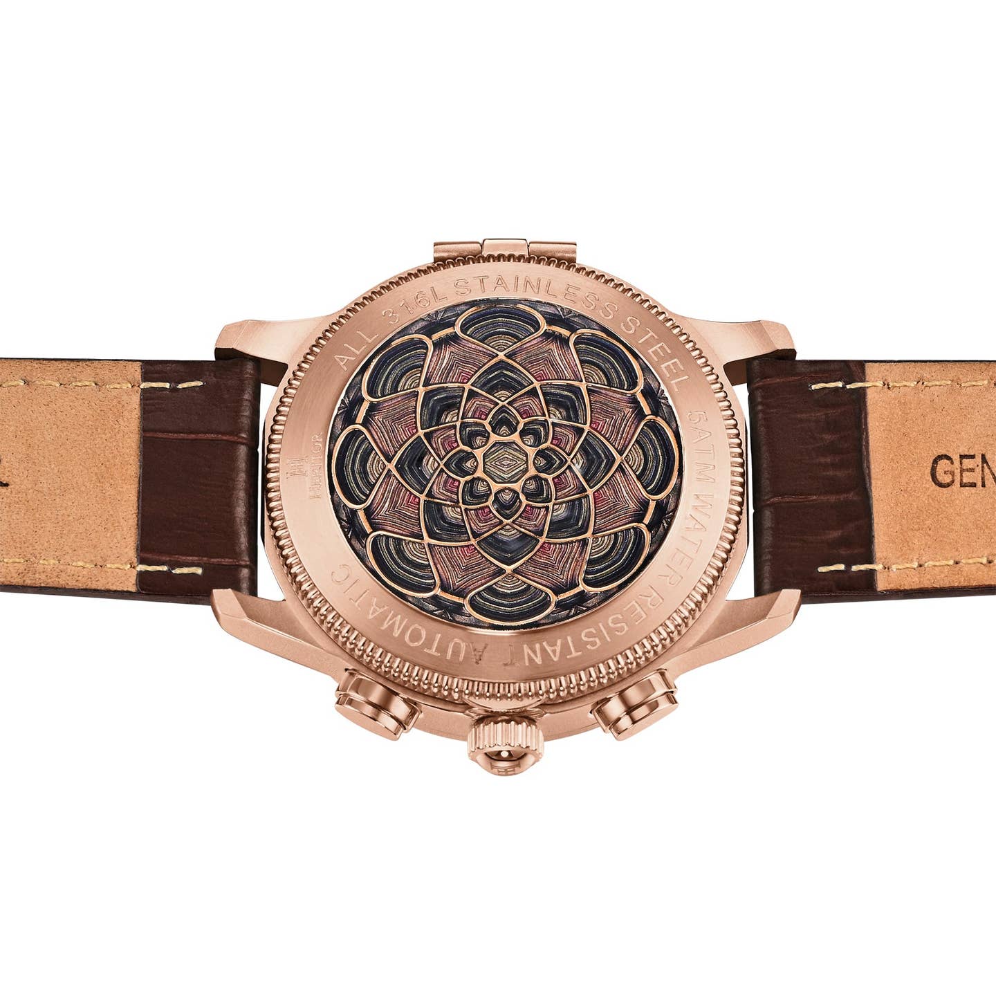 Heritor Apostle Leather Band Men's Automatic Day-Date Leather Watch, Brown/Rose Gold