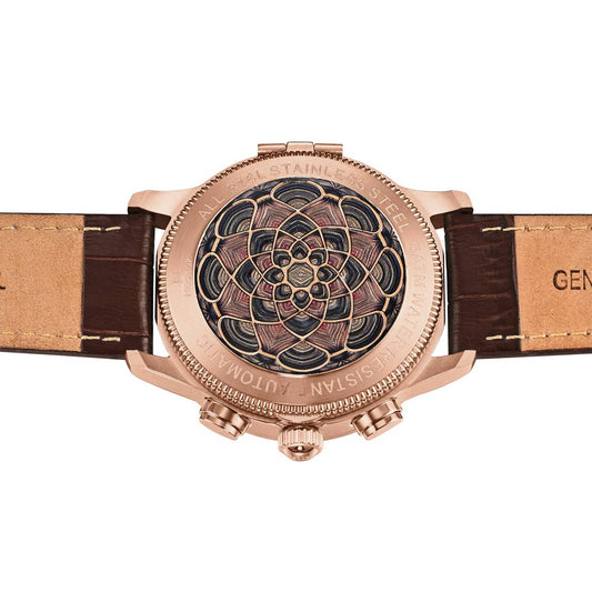 Heritor Apostle Leather Band Men's Automatic Day-Date Leather Watch, Brown/Rose Gold