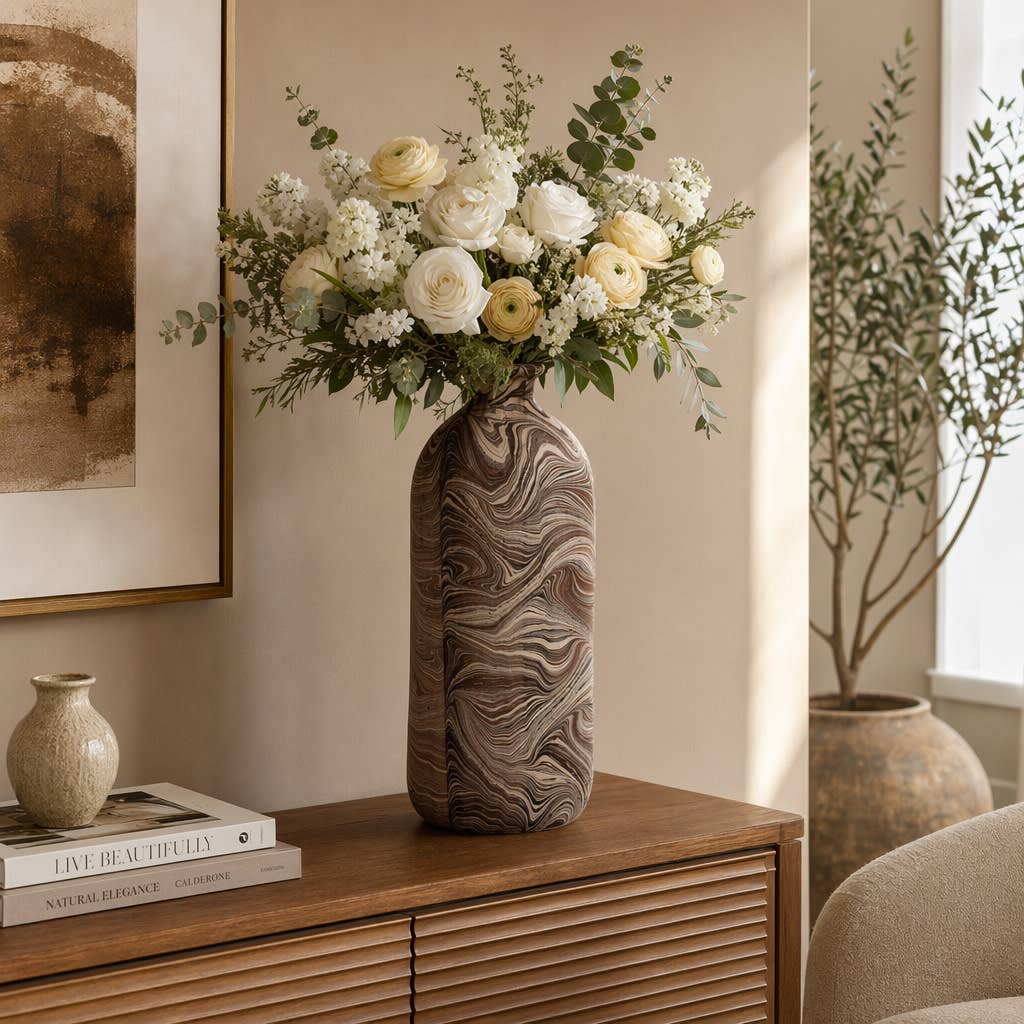 Decorative Vase - Brown Pottery/Ecomix Marble Texture, 22 in