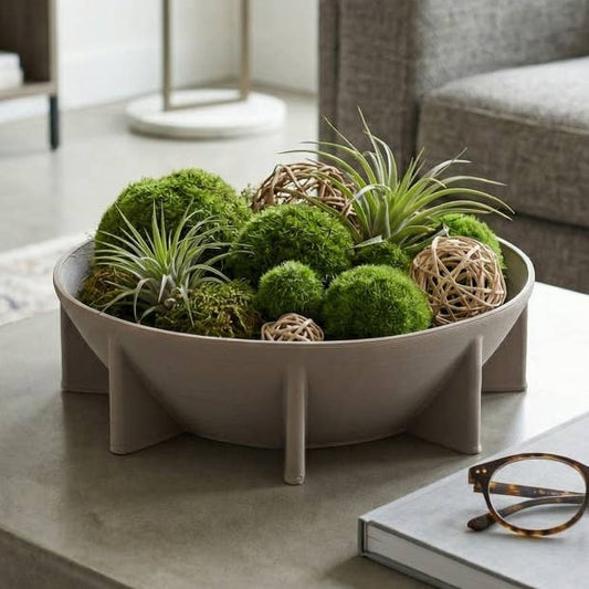 Decorative Bowl - Gray Ceramic Geometric 3D Printed, 12 in.