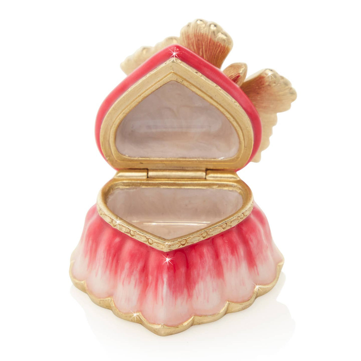 Jay Strongwater Emma Mini Heart Decorative Box, Pink Butterfly Swarovski Crystal Enamel Gold-Finished