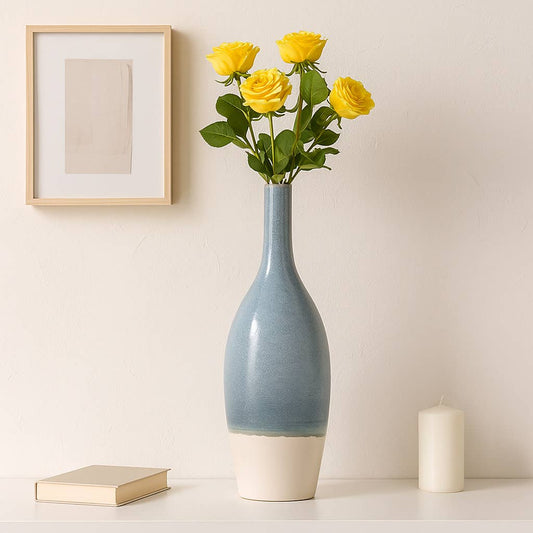 Decorative Vase - Blue Ceramic Sculptural Ombre Tall, 30 in.