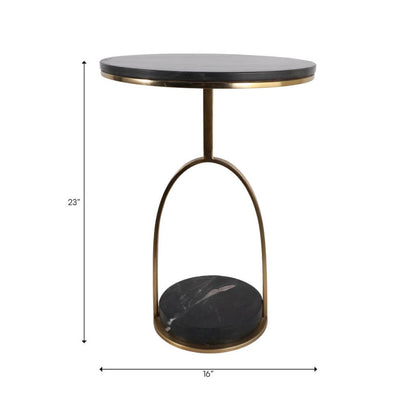 Side Table - Black Marble Top On Lower Storage Base, 23 in.