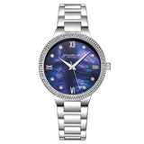 Stuhrling Original Carrara 3907 Women's Quartz Watch, 38mm, Blue Mother-of-Pearl Dial, Silver-Tone Stainless Steel Bracelet, Crystal-Accented Bezel