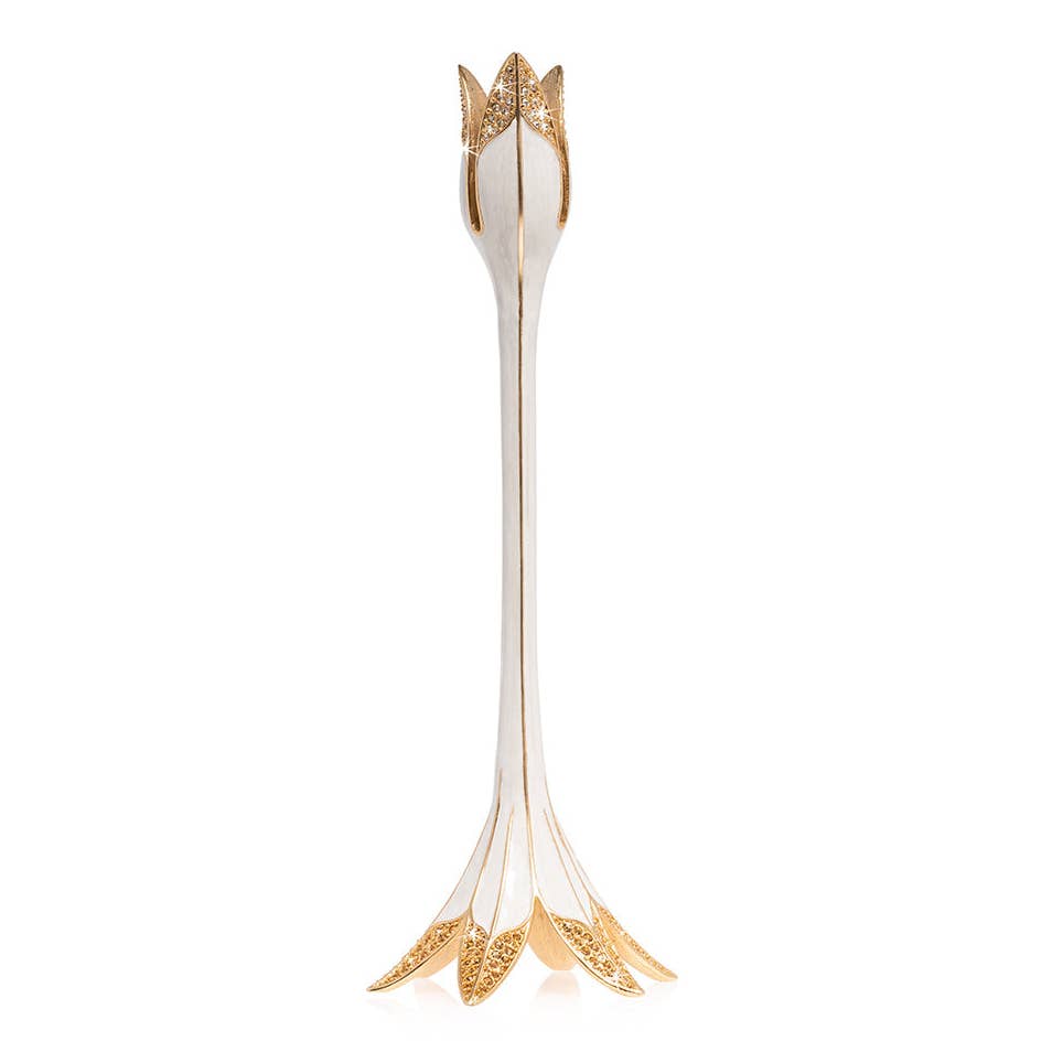 Jay Strongwater Ambrosius Tulip White Candlestick Holder