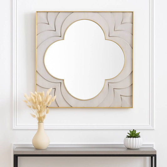 Wall Mirror - Ivory Wood Square Brass Frame, 35 in.