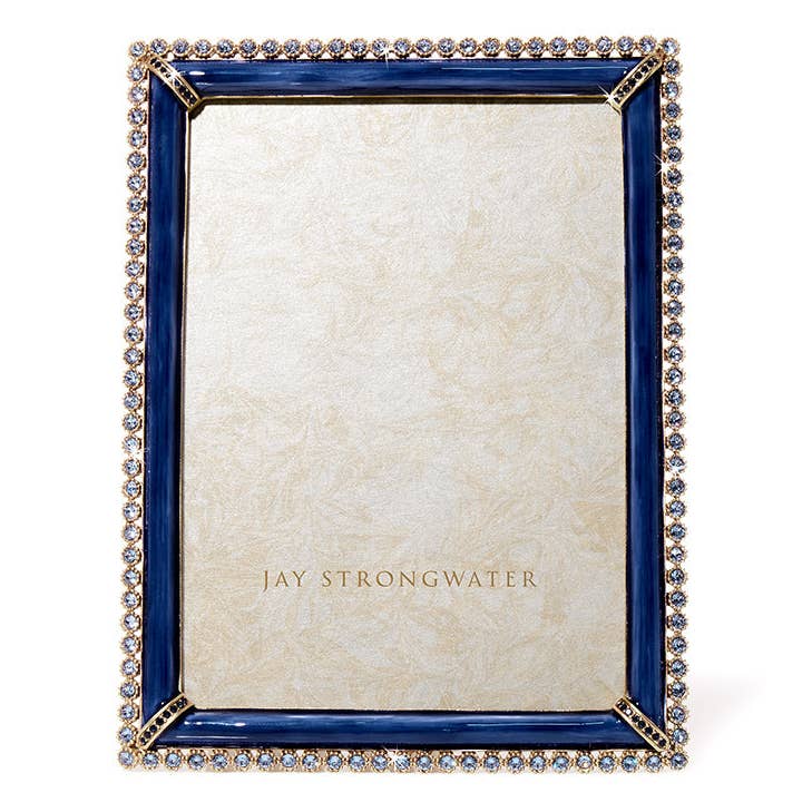 Jay Strongwater Lucas Stone Edge 5" x 7" Crystal Enamel Picture Frame, Delft Garden