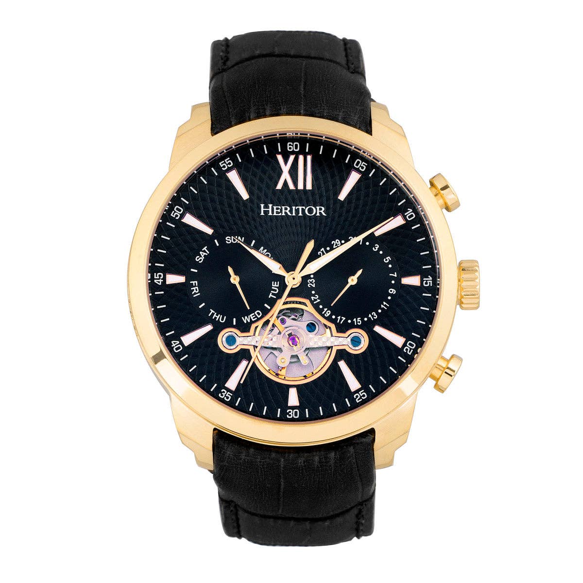 Heritor Arthur Men's Automatic Semi-Skeleton Leather Watch, Style HERHR7905