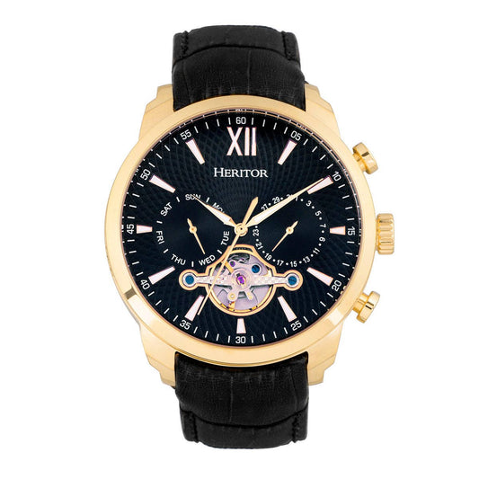 Heritor Arthur Men's Automatic Semi-Skeleton Leather Watch, Style HERHR7905