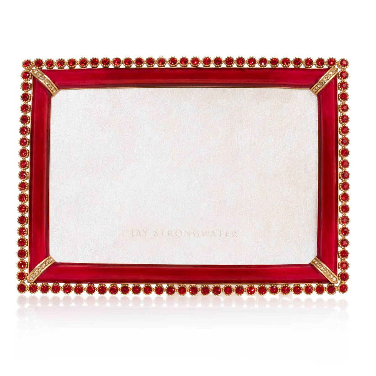Jay Strongwater Lorraine Stone Edge Rose 4" x 6" Crystal Enamel Picture Frame, Ruby
