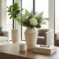 Decorative Vase - Ivory Ceramic Sculptural Ribbed, 18 in.