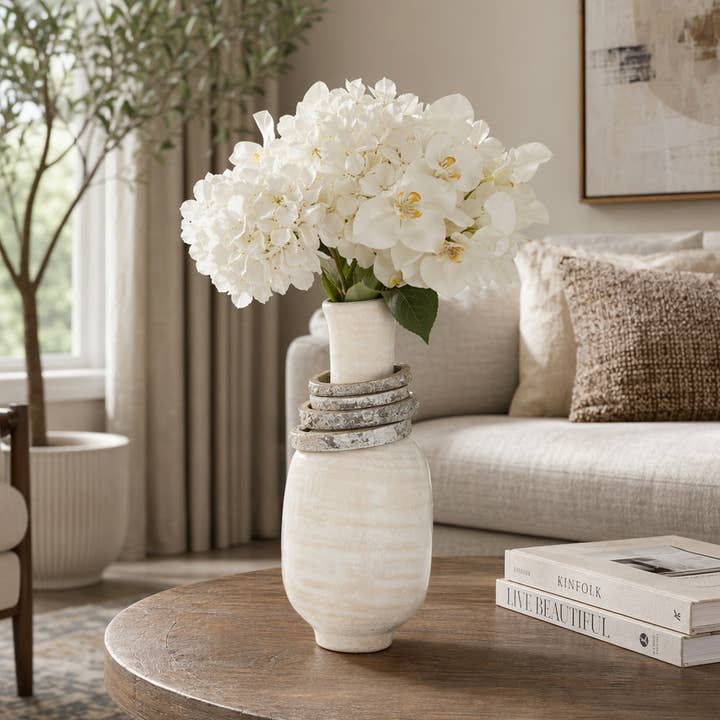 Decorative Vase - Ivory Ecomix Small with Rings, 10 in.