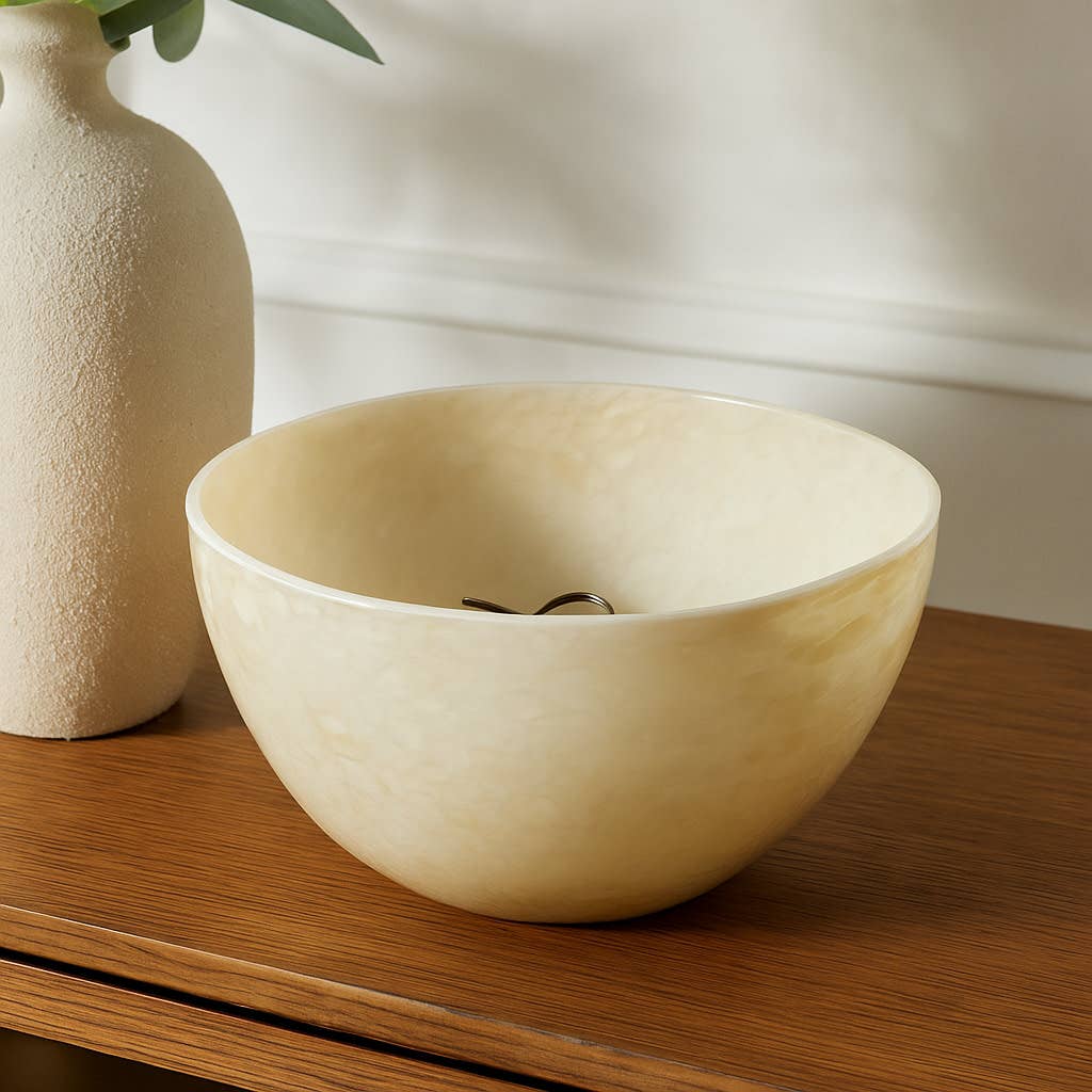 Decorative Bowl - Cream Glass Minimalist Textured, 9 in.
