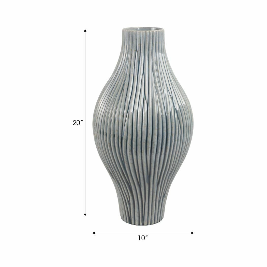 Decorative Vase - Gray Ceramic Textured Accent, 20 in.