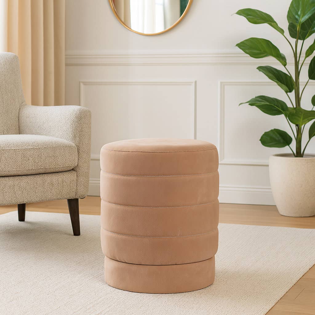 Ottoman Stool - Brown Wood Compact Pouf Footstool, 19 in.