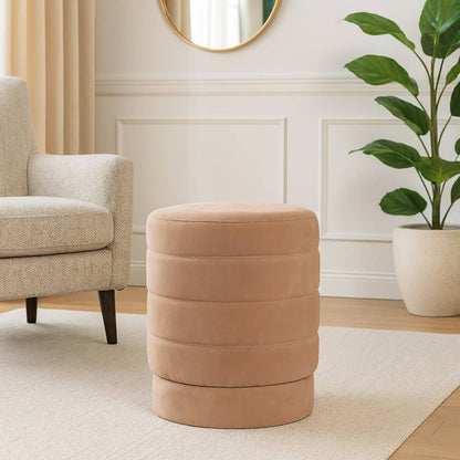 Ottoman Stool - Brown Wood Compact Pouf Footstool, 19 in.