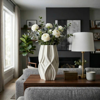 Decorative Vase - Ivory Ceramic Sculpted Textured, 14 in.