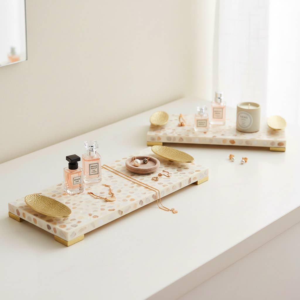Trays Set of 2 - White Wood Rectangular Textured, 18/22 in.