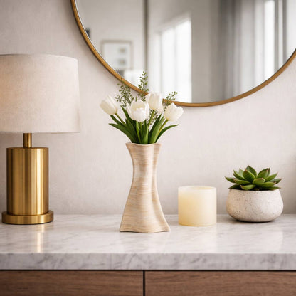 Decorative Vase - Tan Porcelain 3D Printed Textured, 12 in.