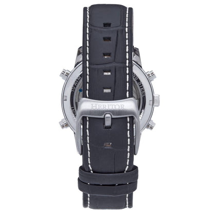 Heritor Wilhelm Men's Automatic Semi-Skeleton Leather Watch, Black