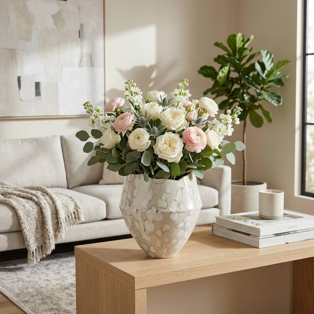 Decorative Vase - Ivory Porcelain Modern Small, 10 in.