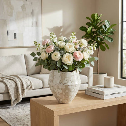 Decorative Vase - Ivory Porcelain Modern Small, 10 in.