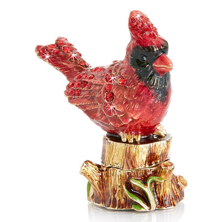 Jay Strongwater Dina Cardinal Decorative Box, Red Swarovski Crystal Enamel Gold-Finished