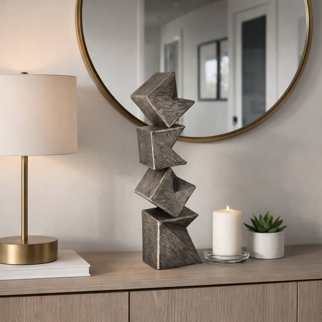 Decorative Sculpture - Silver Metal Stacked 4-Cube, 25 in.