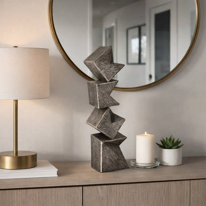 Decorative Sculpture - Silver Metal Stacked 4-Cube, 25 in.