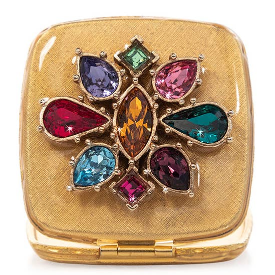 Jay Strongwater Luella Square Jeweled Compact Mirror, Swarovski Crystal Gold-Finished