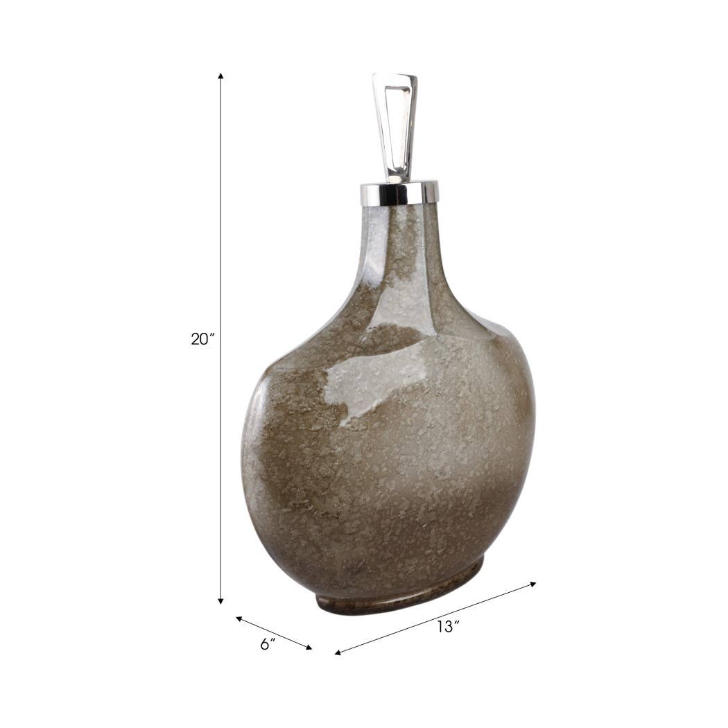 Decorative Jar - White/Gold Glass Round Large Bottle, 20 in.