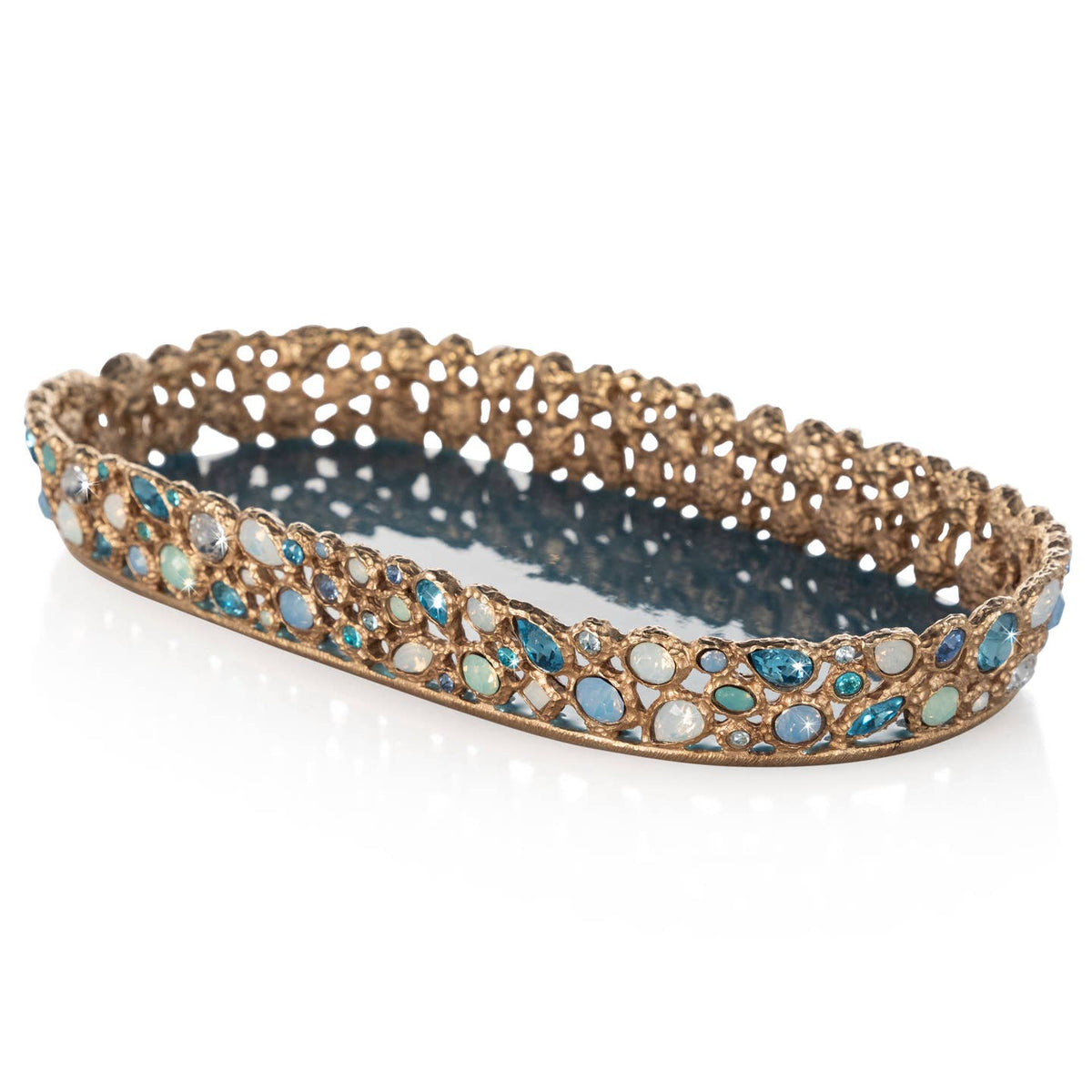 Jay Strongwater Julius Bejeweled Swarovski Crystal Enamel Gold-Finished Decorative Tray, Oceana