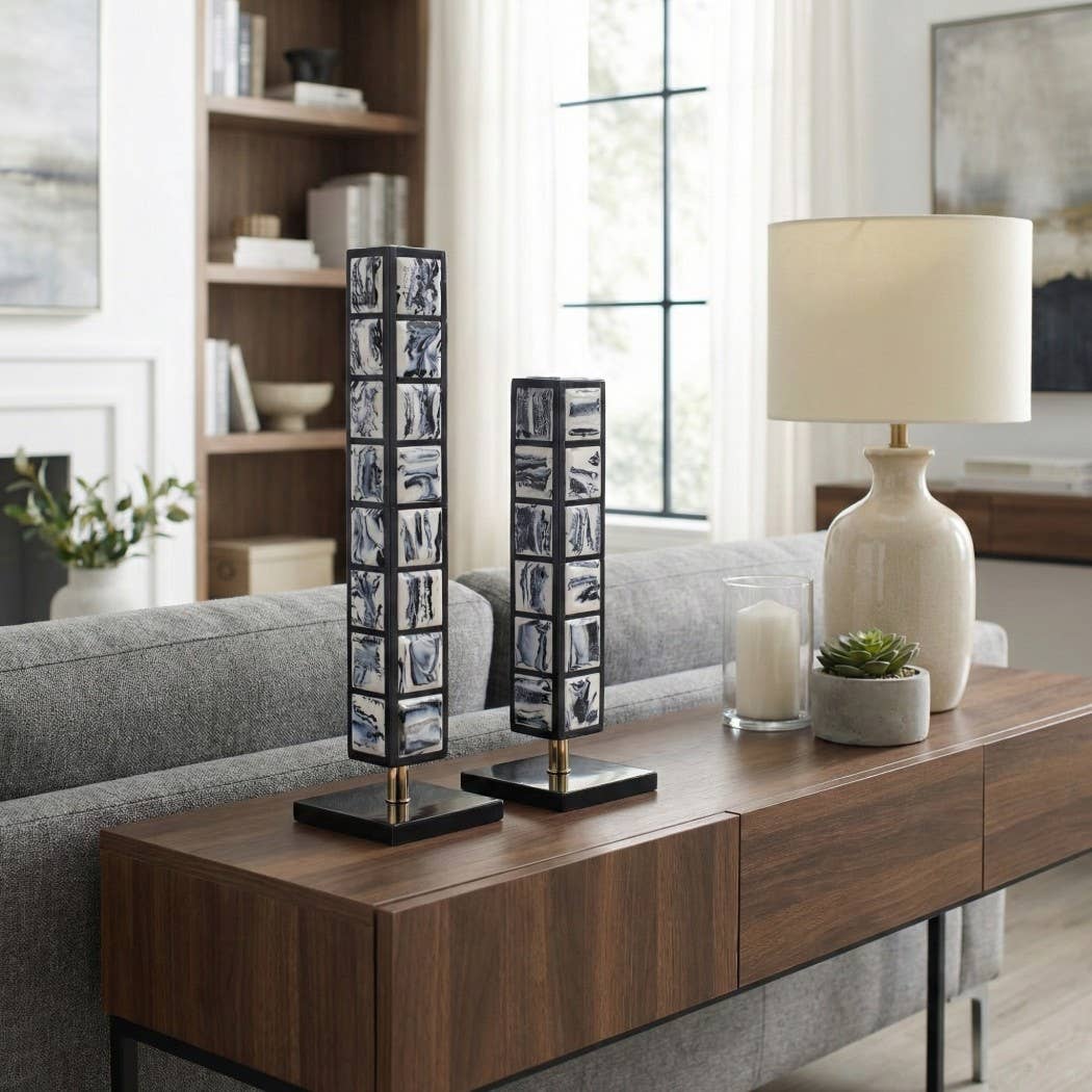 Decorative Objects Set of 2 - Black Resin Towers, 21/16 in.