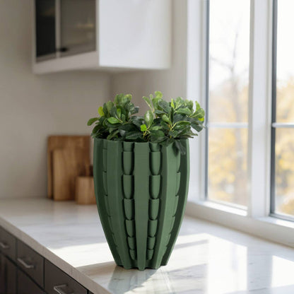 Decorative Vase - Green Porcelain 3D Printed Bold, 15 in.