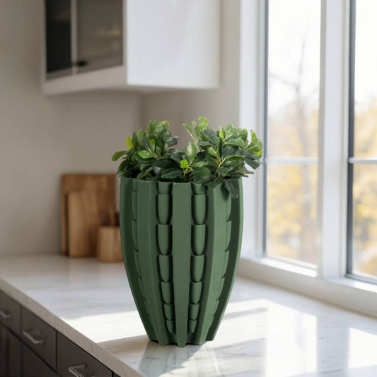 Decorative Vase - Green Porcelain 3D Printed Bold, 15 in.