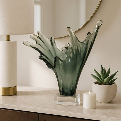 Sculpture - Gray/Clear Resin Glass Agua Splash, 16 in.