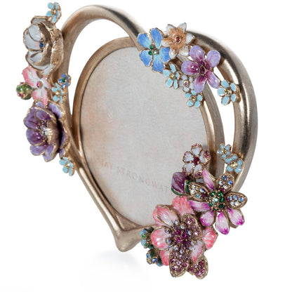 Jay Strongwater Prem Round Heart Bouquet Floral Swarovski Crystal Enamel Picture Frame, Flora
