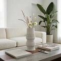 Decorative Vase - White Ceramic Ridged Textured Form, 11 in.