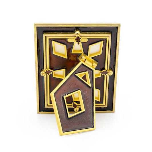 Jay Strongwater Abaculus Pyramid 3" x 4" Enamel Gold-Finished Picture Frame, Safari