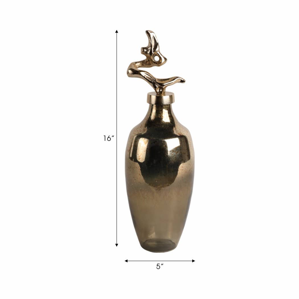 Decorative Vase - Gold Glass Sleek Bottle Style, 16 in.
