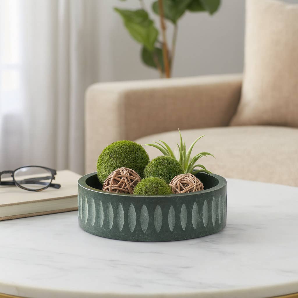 Decorative Bowl - Green Marble Edge Pattern, 12 in.