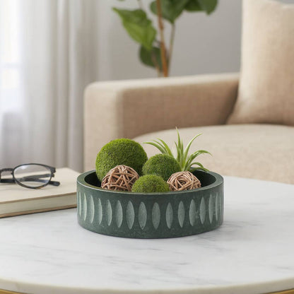 Decorative Bowl - Green Marble Edge Pattern, 12 in.
