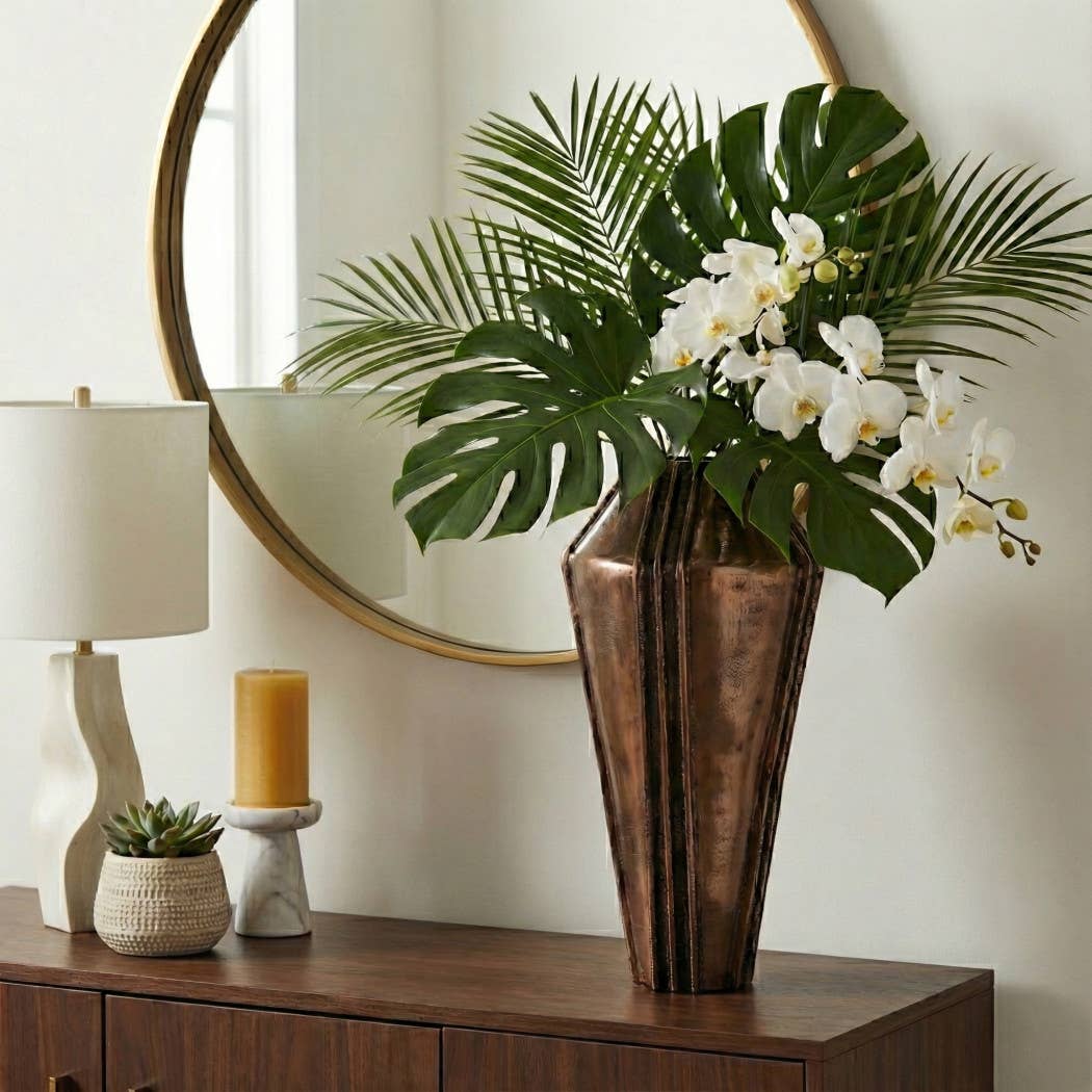 Decorative Vase - Bronze Metal Textured Design, 22 in.