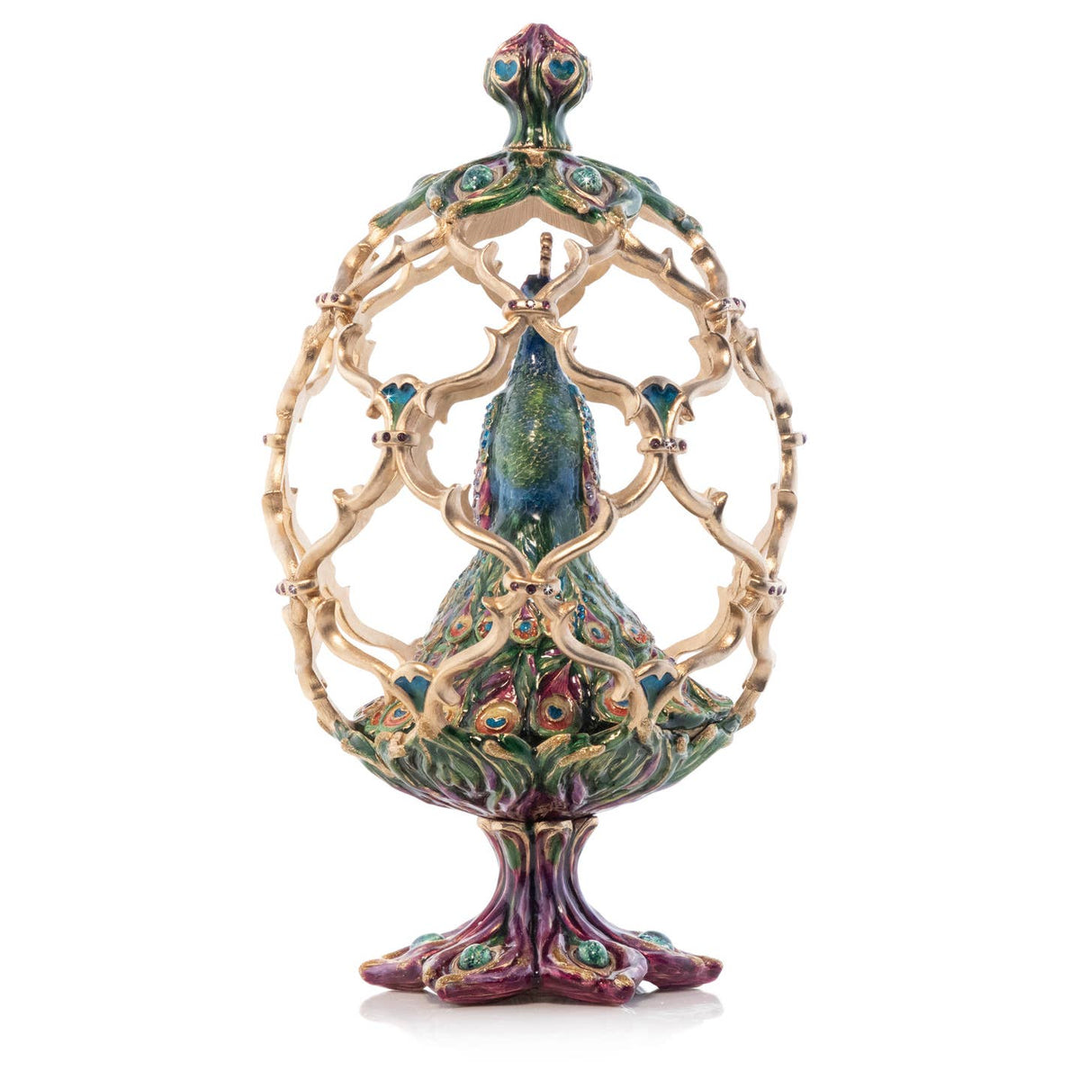 Jay Strongwater Roman Peacock Egg Swarovski Crystal Enamel Gold-Finished Tabletop Object