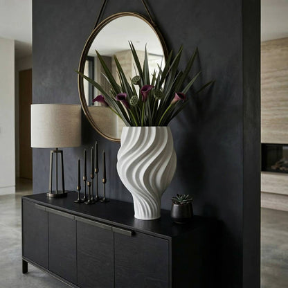 Decorative Vase - White Cerami Modern Sculptural, 18 in.